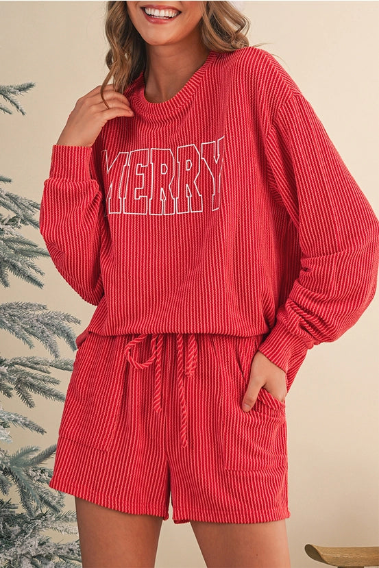 MERRY Long Sleeve Top and Shorts Set