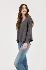 Julie V-Neck Asymmetrical Hem Long Sleeve Knit Top