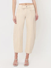 Stryker High Rise Seamed Stripe Cropped Barrel Jeans with Tie Waist