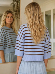 Chelsey Exposed Seam Striped Sweater Top