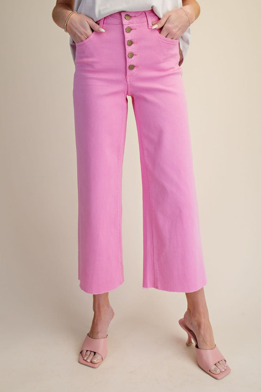 Bristol Button Fly Colored Denim Wide Leg Crop Pant Jeans