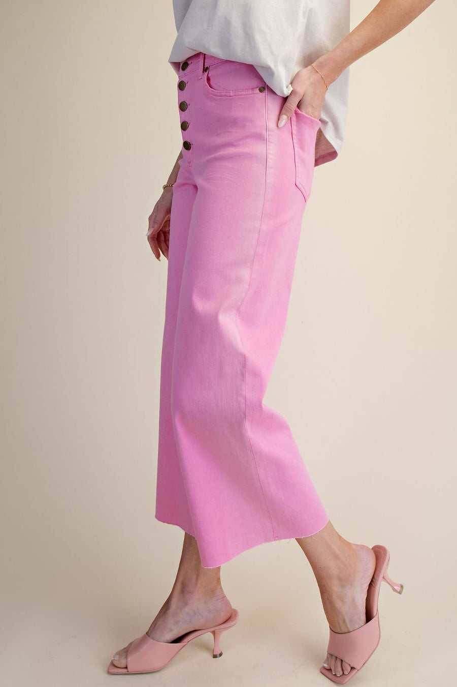 Bristol Button Fly Colored Denim Wide Leg Crop Pant Jeans
