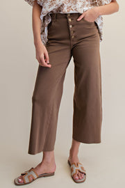 Bristol Button Fly Colored Denim Wide Leg Crop Pant Jeans