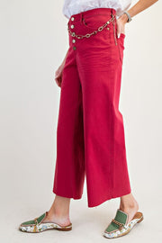 Bristol Button Fly Colored Denim Wide Leg Crop Pant Jeans