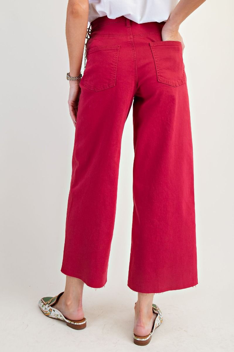 Bristol Button Fly Colored Denim Wide Leg Crop Pant Jeans