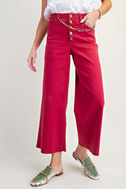 Bristol Button Fly Colored Denim Wide Leg Crop Pant Jeans