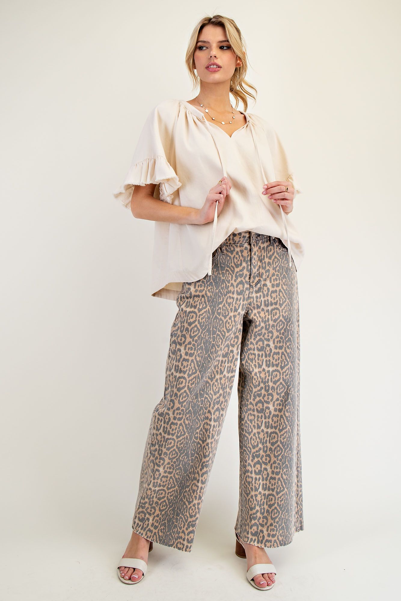 Nyoka Leopard Washed Animal Print Wide Leg Pants