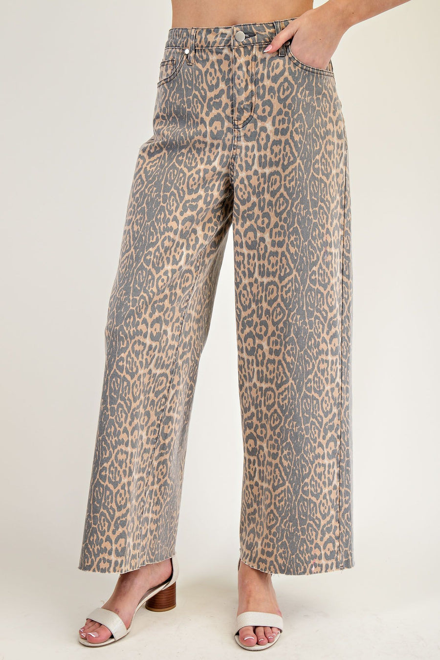 Nyoka Leopard Washed Animal Print Wide Leg Pants