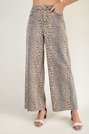 Nyoka Leopard Washed Animal Print Wide Leg Pants