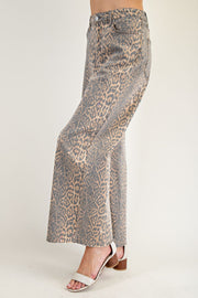 Nyoka Leopard Washed Animal Print Wide Leg Pants