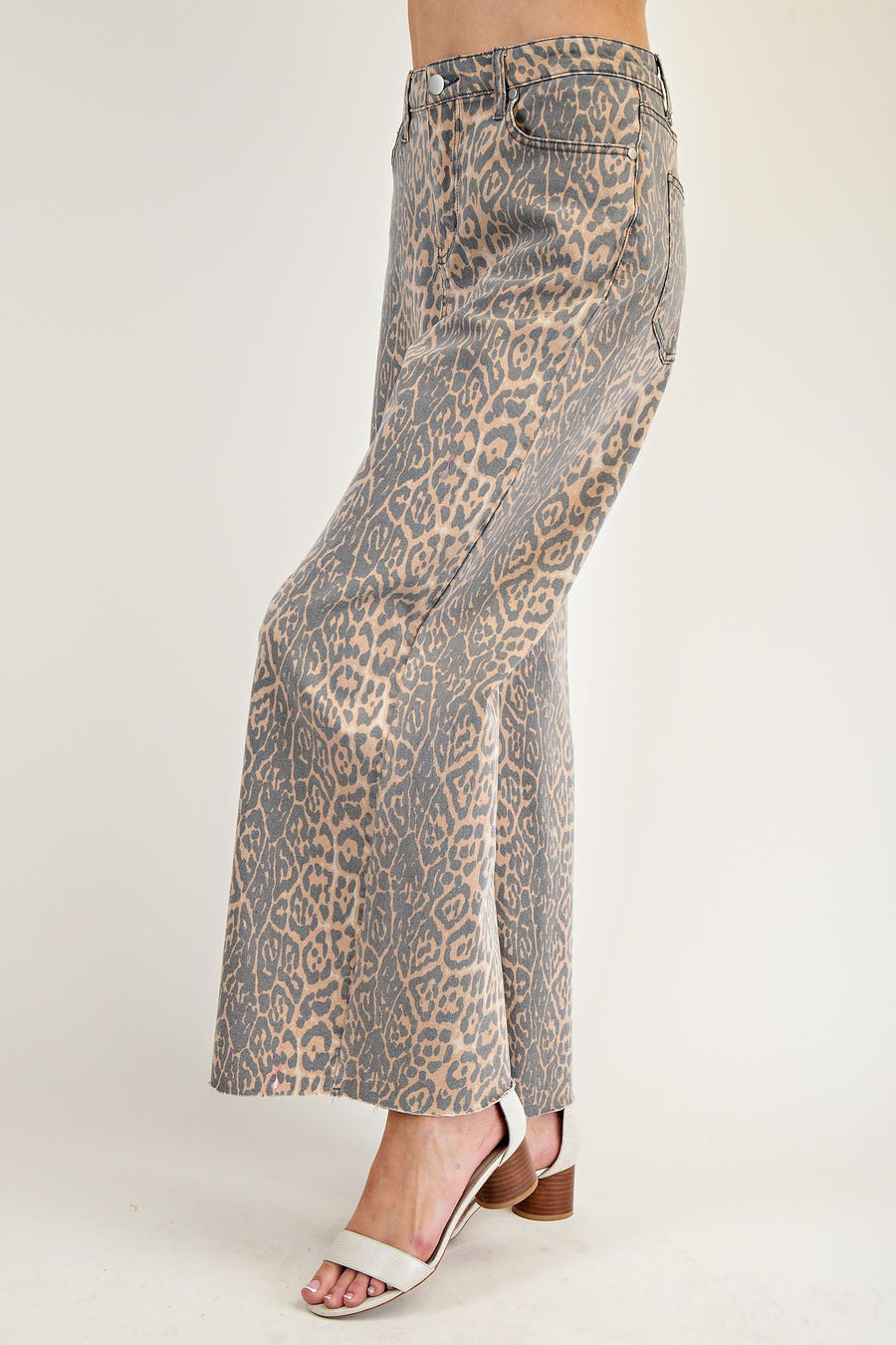 Nyoka Leopard Washed Animal Print Wide Leg Pants