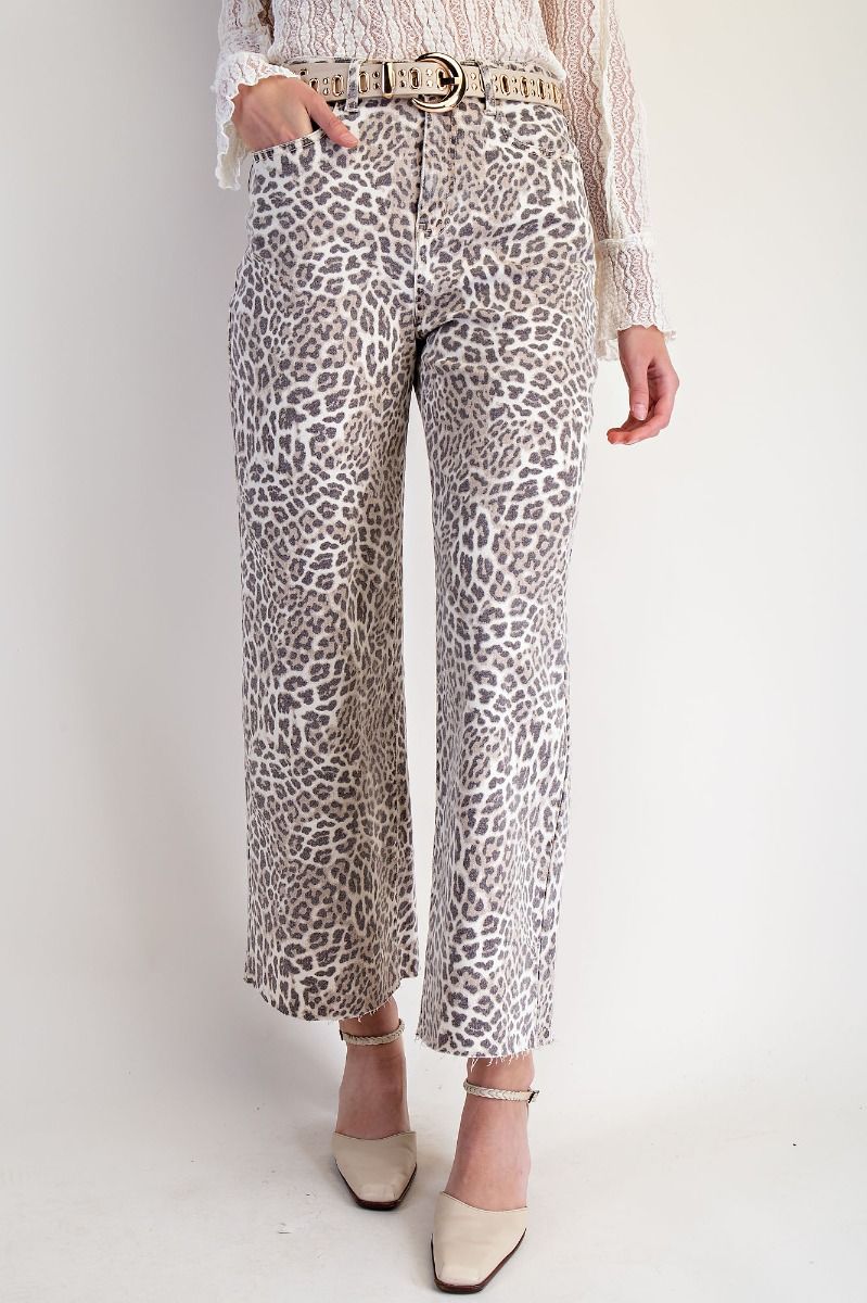 Nyoka Leopard Washed Animal Print Wide Leg Pants