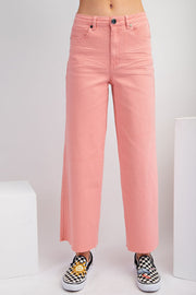 Brie Colored Denim Wide Leg Raw Hem Pant Jeans