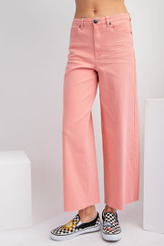 Brie Colored Denim Wide Leg Raw Hem Pant Jeans