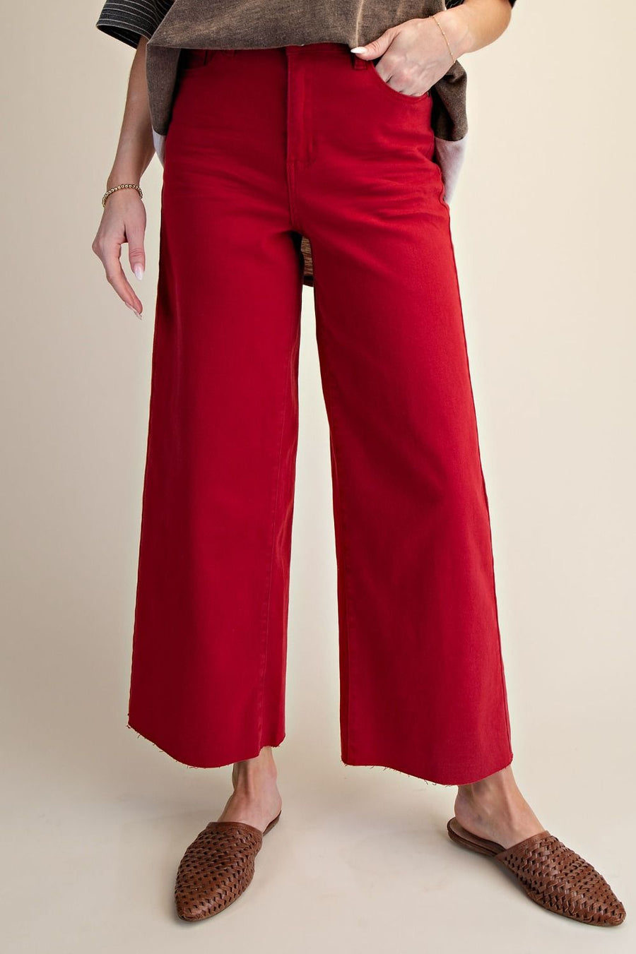 Brie Colored Denim Wide Leg Raw Hem Pant Jeans