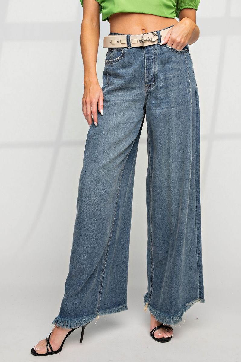 Tracy Soft Washed High Waisted Wide Leg Denim Pants