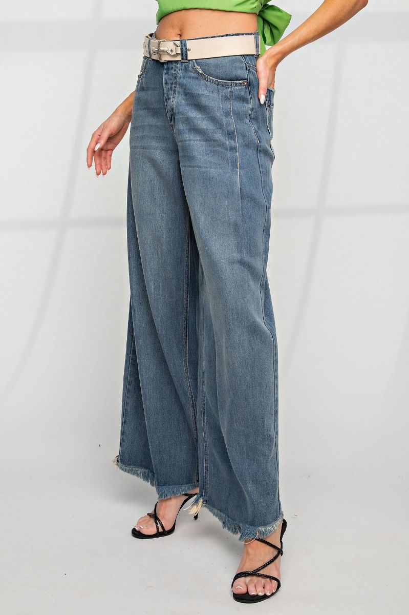 Tracy Soft Washed High Waisted Wide Leg Denim Pants