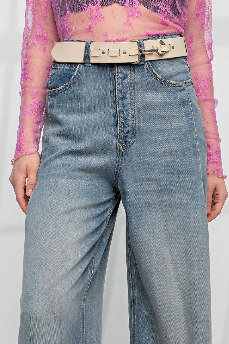 Tracy Soft Washed High Waisted Wide Leg Denim Pants