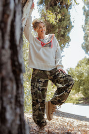 Camo Print Washed Cargo Pants