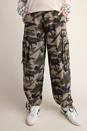 Camo Print Washed Cargo Pants