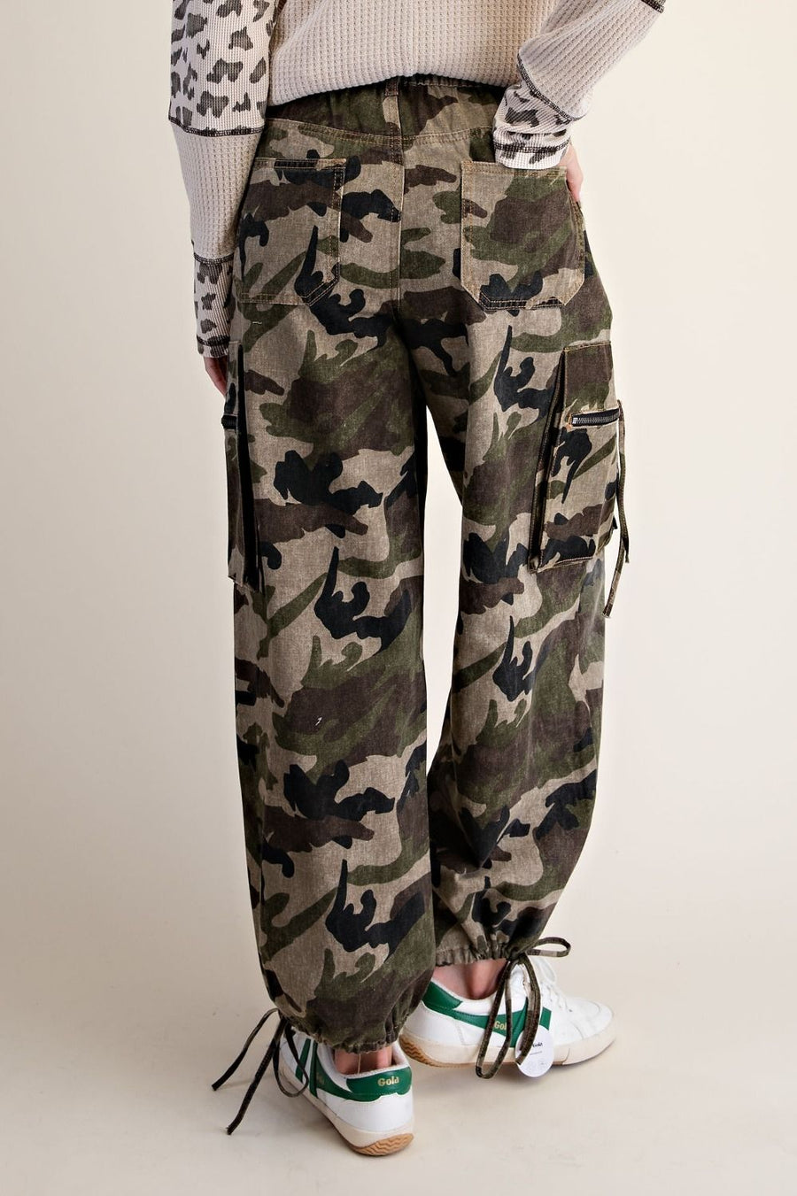 Camo Print Washed Cargo Pants