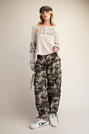 Camo Print Washed Cargo Pants