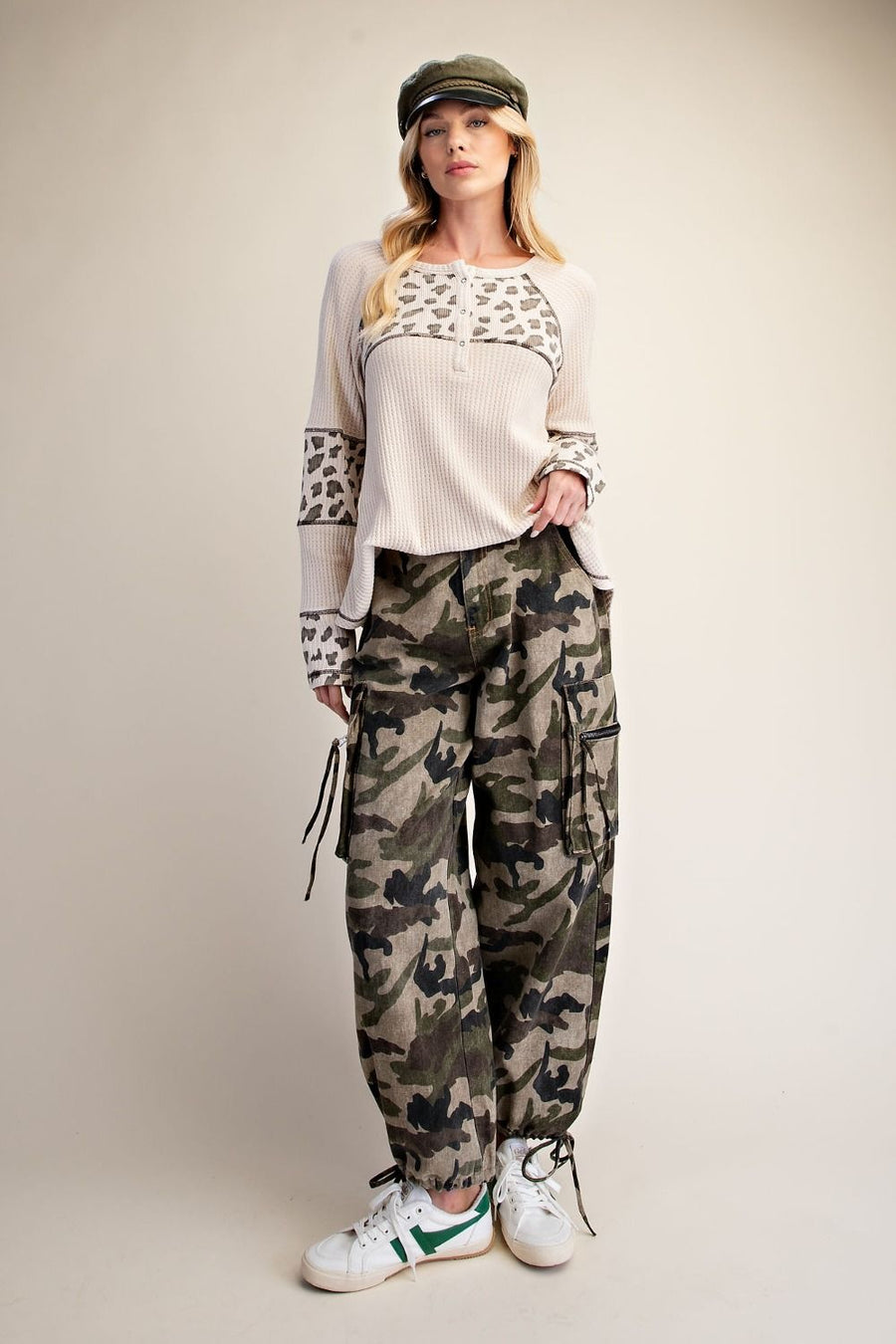 Camo Print Washed Cargo Pants