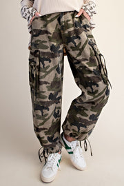 Camo Print Washed Cargo Pants