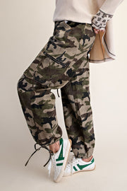 Camo Print Washed Cargo Pants