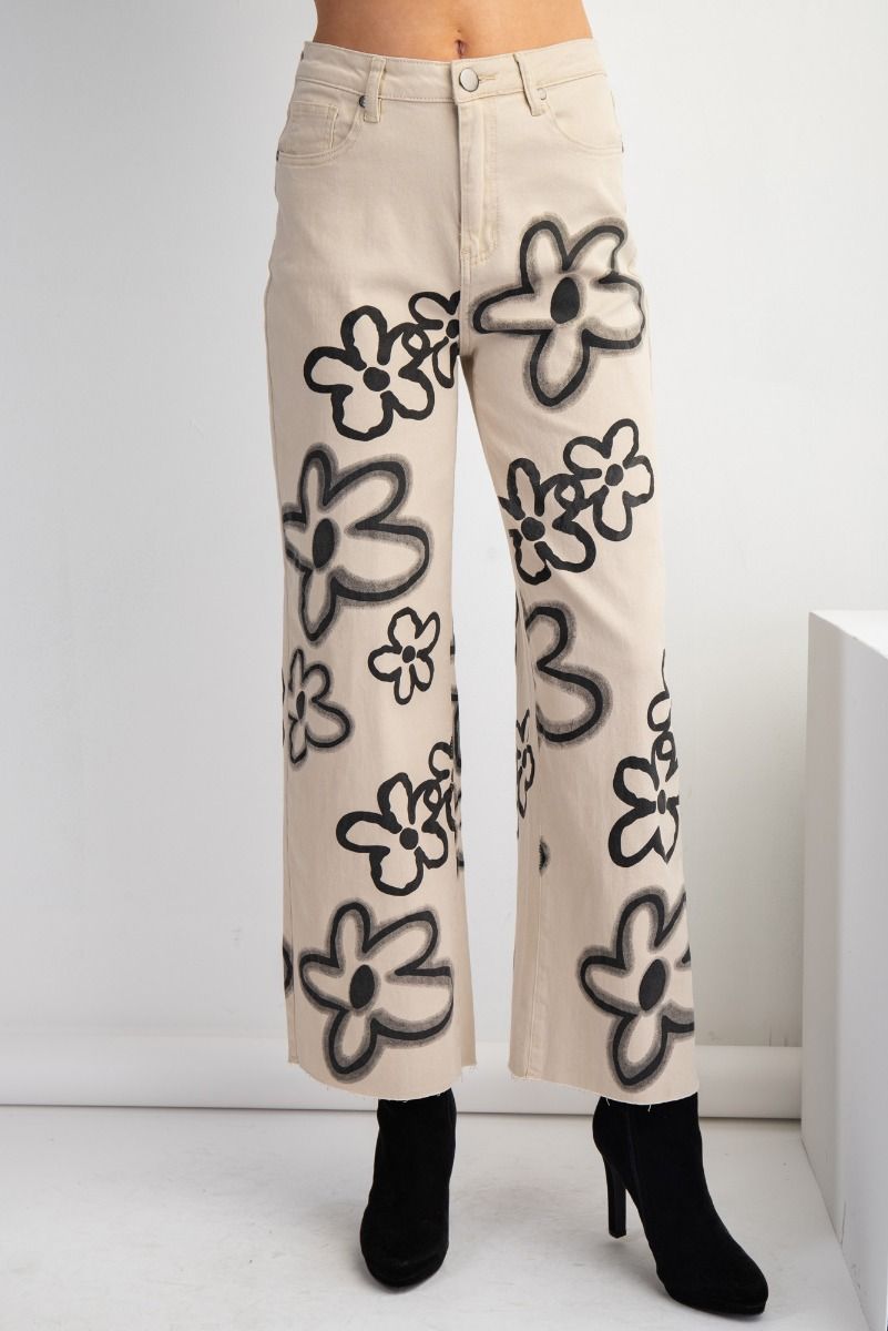 Odell Boho Graffiti Flower Printed Wide Leg Pants