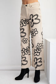 Odell Boho Graffiti Flower Printed Wide Leg Pants