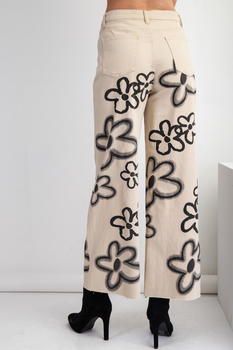 Odell Boho Graffiti Flower Printed Wide Leg Pants