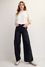 Lolita Lightweight Washed Denim Wide Leg Cargo Pants