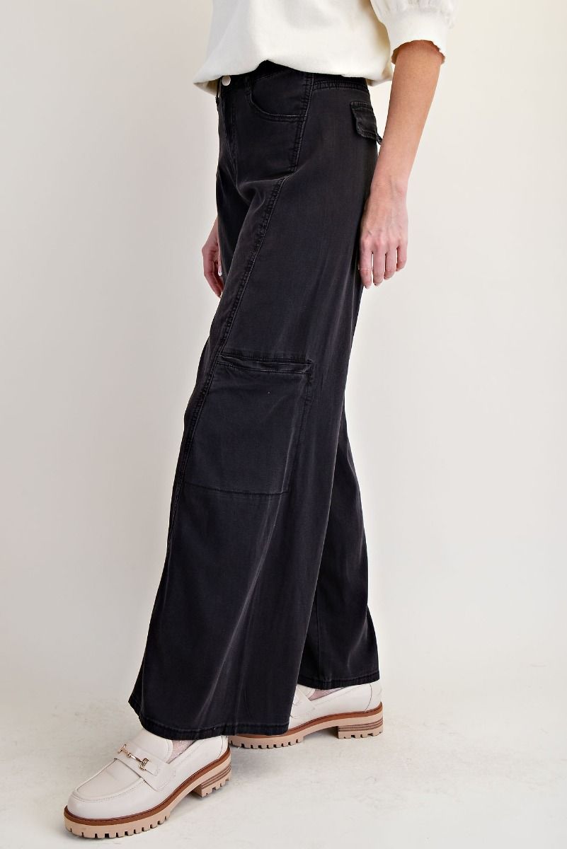 Lolita Lightweight Washed Denim Wide Leg Cargo Pants