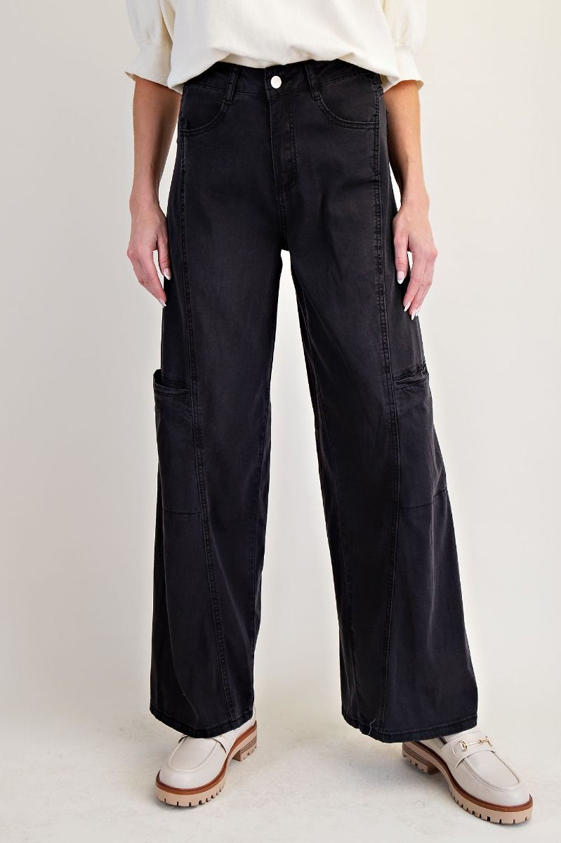 Lolita Lightweight Washed Denim Wide Leg Cargo Pants