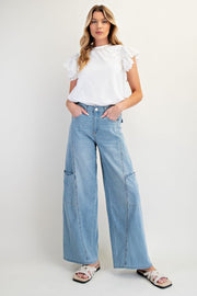 Lolita Lightweight Washed Denim Wide Leg Cargo Pants