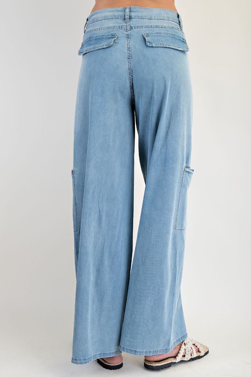 Lolita Lightweight Washed Denim Wide Leg Cargo Pants
