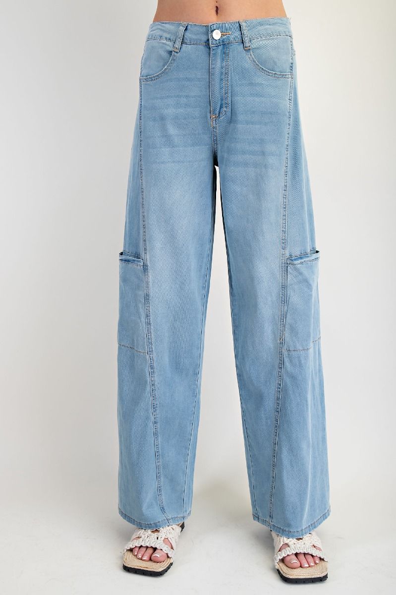 Lolita Lightweight Washed Denim Wide Leg Cargo Pants