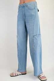 Lolita Lightweight Washed Denim Wide Leg Cargo Pants