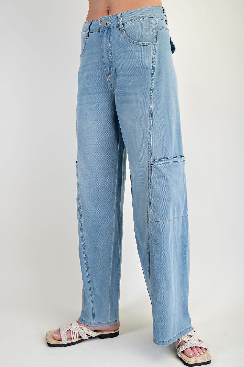 Lolita Lightweight Washed Denim Wide Leg Cargo Pants