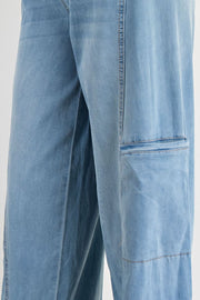 Lolita Lightweight Washed Denim Wide Leg Cargo Pants