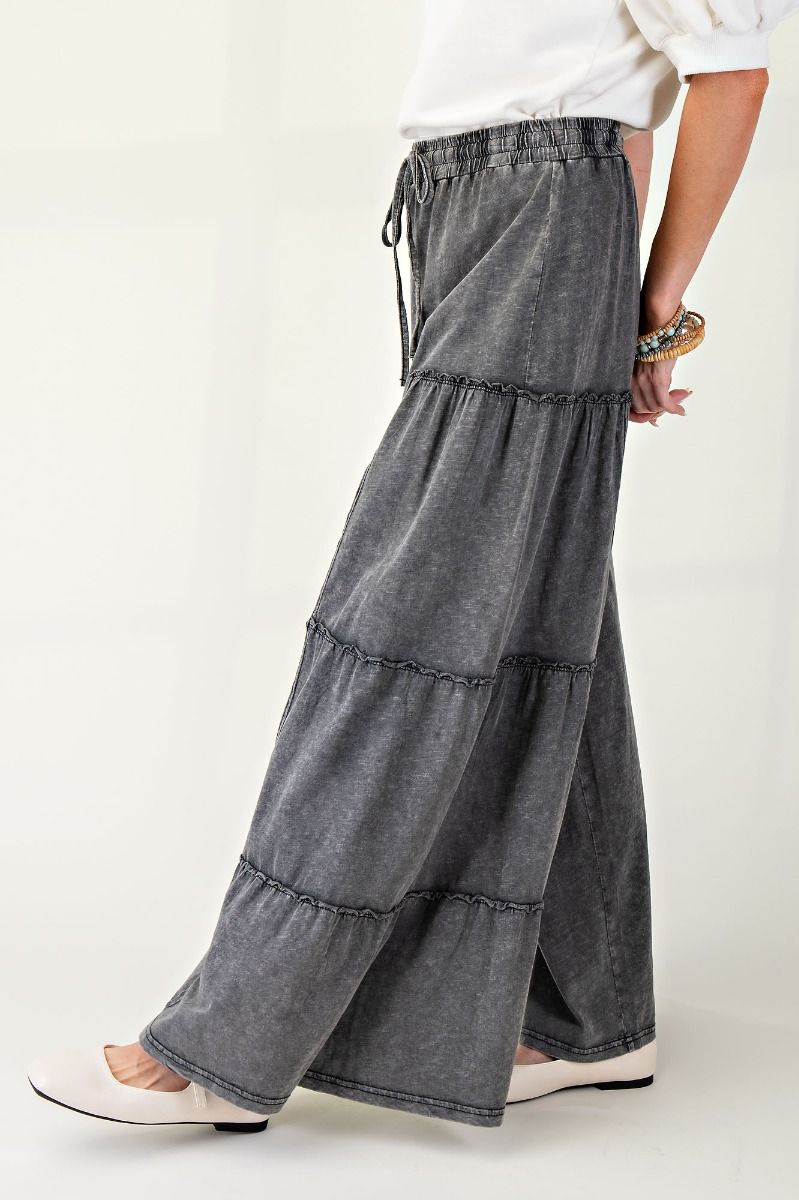 Sheena Mineral Washed Ruffle Tiered Super Wide Leg Pants