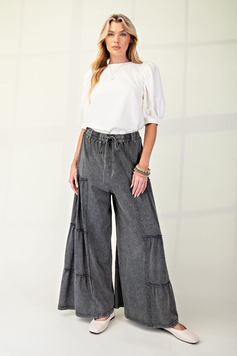 Sheena Mineral Washed Ruffle Tiered Super Wide Leg Pants