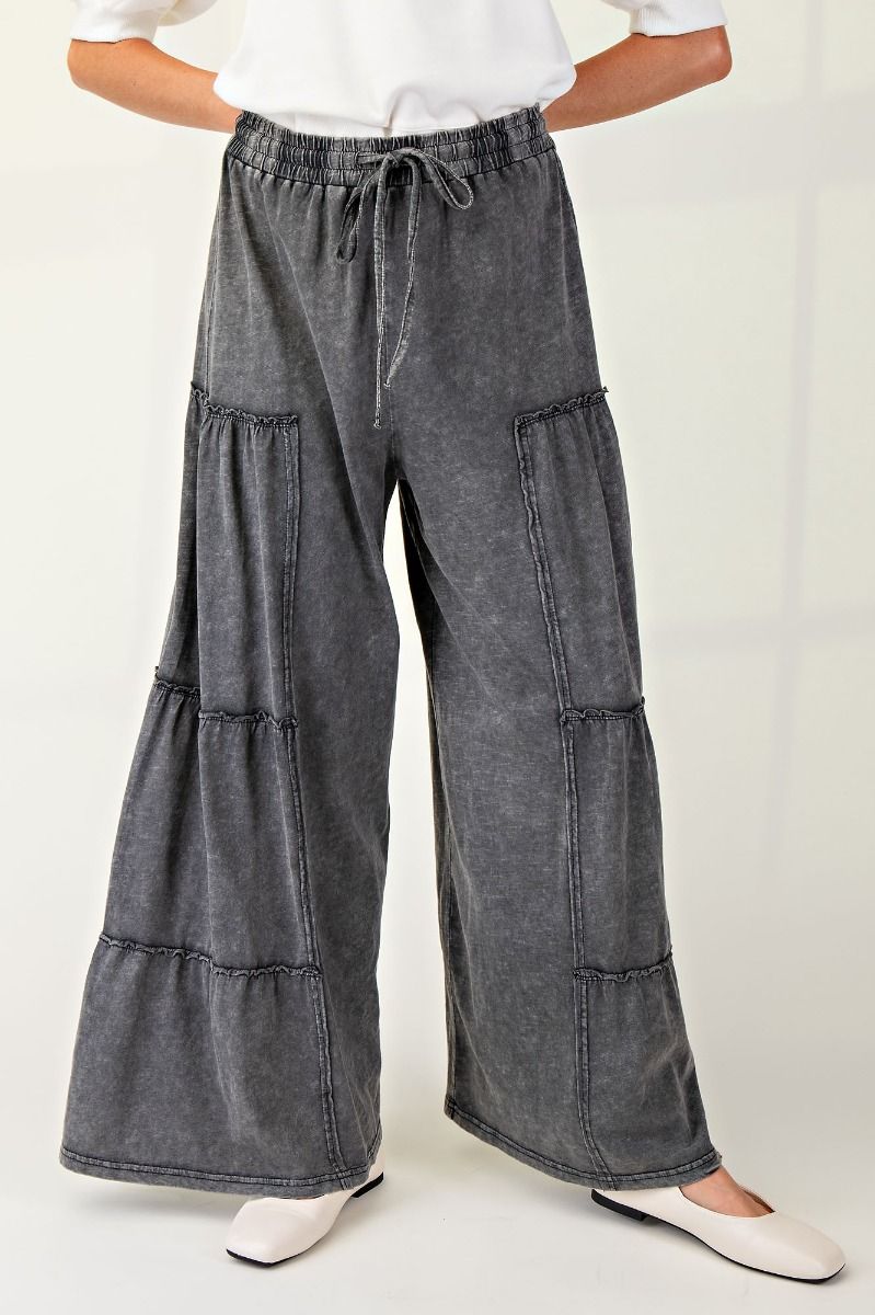 Sheena Mineral Washed Ruffle Tiered Super Wide Leg Pants