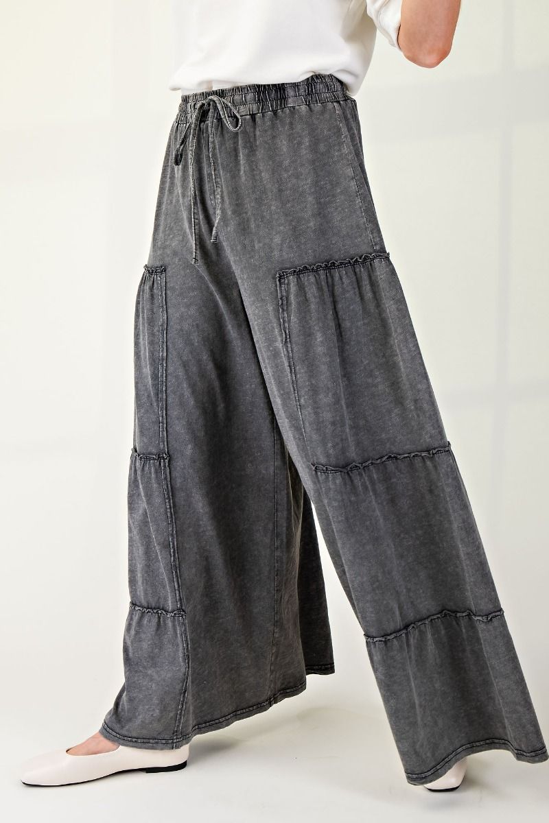Sheena Mineral Washed Ruffle Tiered Super Wide Leg Pants