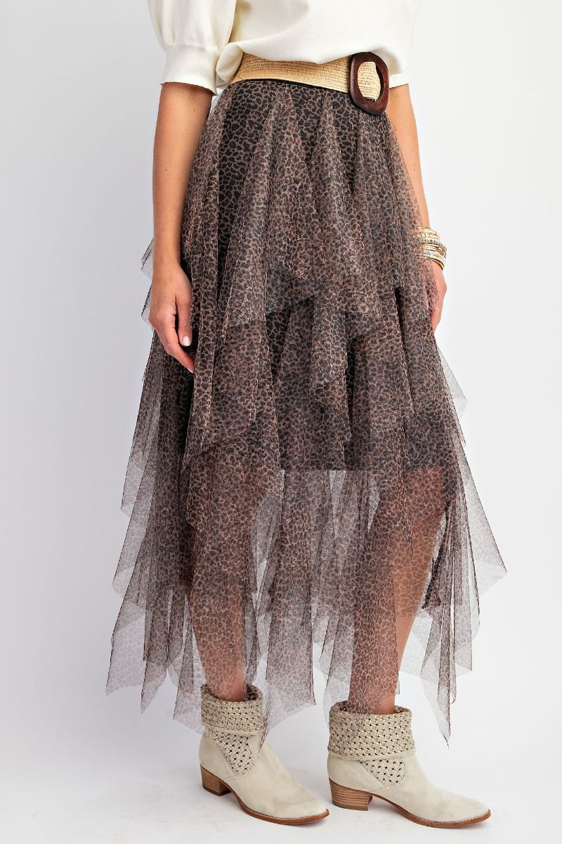 Leopard Animal Print Power Mesh Layered Skirt