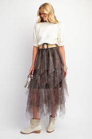 Leopard Animal Print Power Mesh Layered Skirt