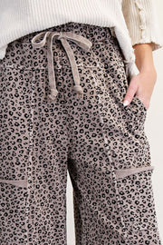 Emma Animal Print Mineral Washed Terry Knit Cargo Pants