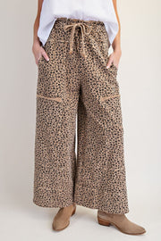 Emma Animal Print Mineral Washed Terry Knit Cargo Pants