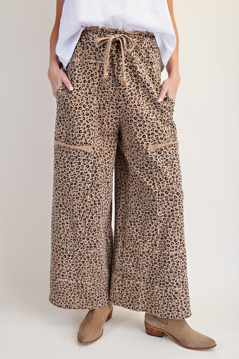 Emma Animal Print Mineral Washed Terry Knit Cargo Pants